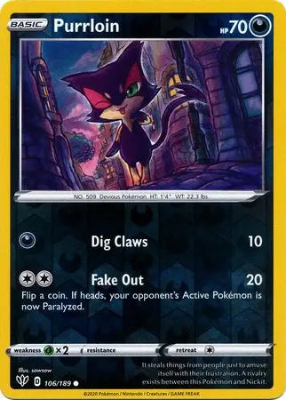 Purrloin - 106/189 - Common - Reverse Holo King Gaming